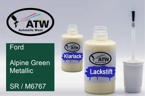 Ford, Alpine Green Metallic, SR / M6767: 20ml Lackstift + 20ml Klarlack - Set, von ATW Autoteile West.